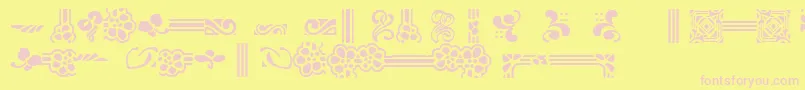 AuriolFlowers1-fontti – vaaleanpunaiset fontit keltaisella taustalla