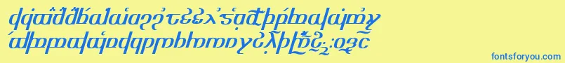 フォントTengwaroptimediagon – 青い文字が黄色の背景にあります。