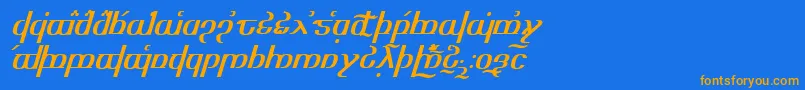 フォントTengwaroptimediagon – オレンジ色の文字が青い背景にあります。