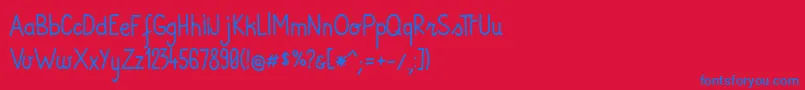 AndiRegular-Schriftart – Blaue Schriften auf rotem Hintergrund