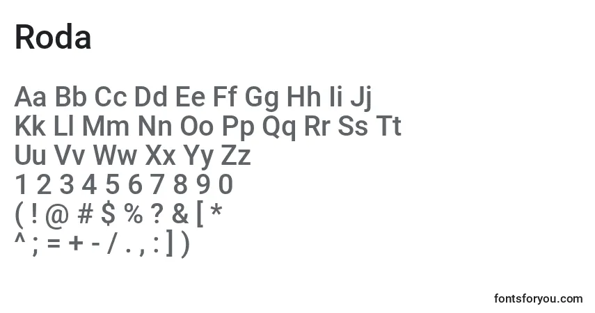 A fonte Roda – alfabeto, números, caracteres especiais