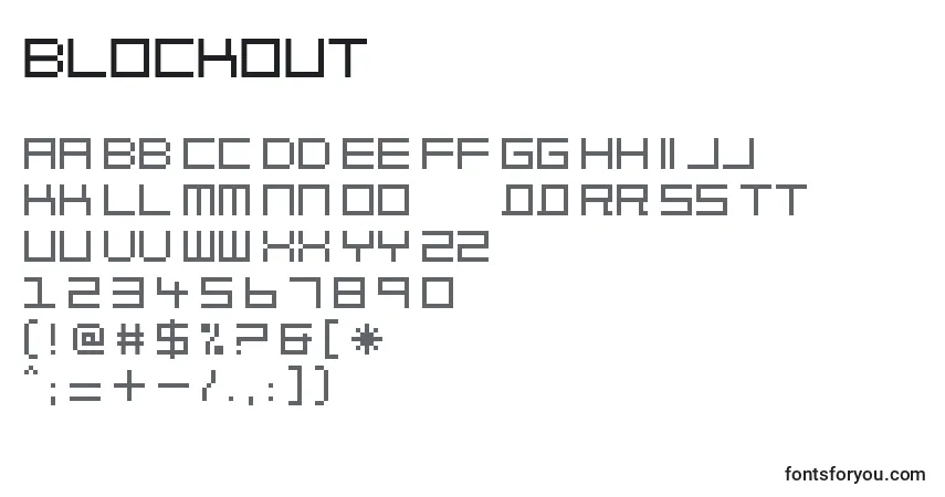 Czcionka BlockOut – alfabet, cyfry, specjalne znaki