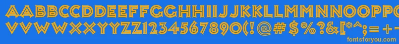 フォントAshleyInline – オレンジ色の文字が青い背景にあります。