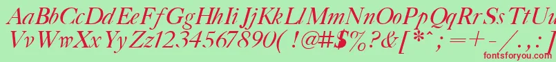 Czcionka GazetaTitulItalic.001.001 – czerwone czcionki na zielonym tle