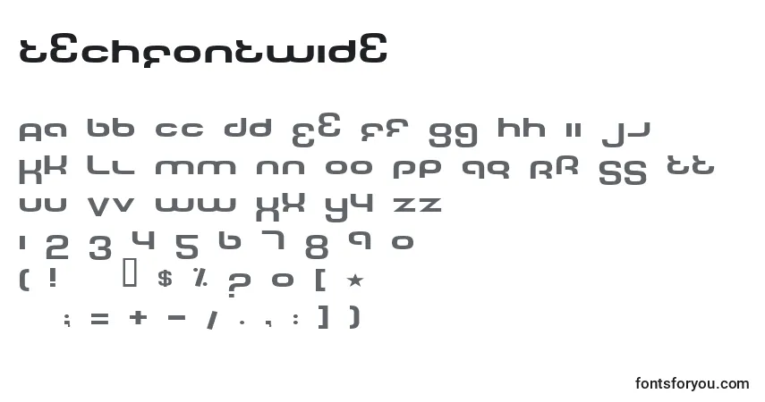 Czcionka TechFontWide – alfabet, cyfry, specjalne znaki