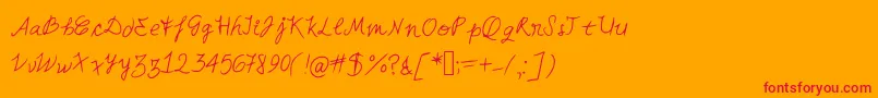 フォントMiahand – オレンジの背景に赤い文字