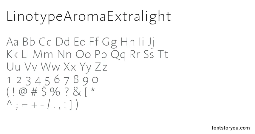 A fonte LinotypeAromaExtralight – alfabeto, números, caracteres especiais