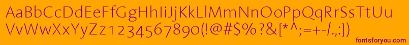 LinotypeAromaExtralight Font – Purple Fonts on Orange Background