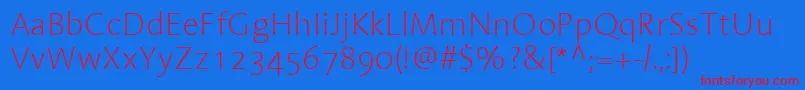 フォントLinotypeAromaExtralight – 赤い文字の青い背景