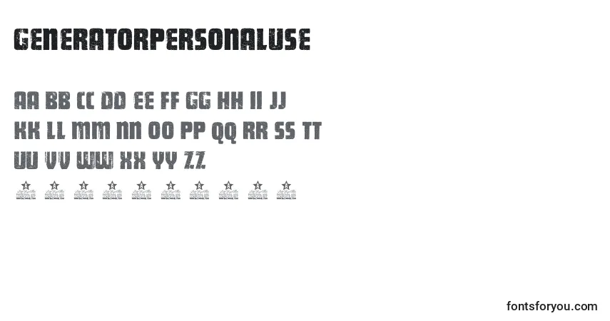 Schriftart GeneratorPersonalUse – Alphabet, Zahlen, spezielle Symbole