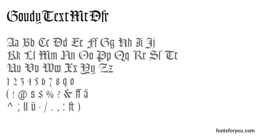 A fonte GoudyTextMtDfr – alfabeto, números, caracteres especiais