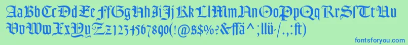 GoudyTextMtDfr-Schriftart – Blaue Schriften auf grünem Hintergrund