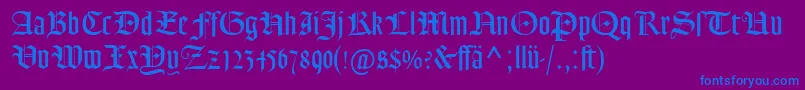フォントGoudyTextMtDfr – 紫色の背景に青い文字