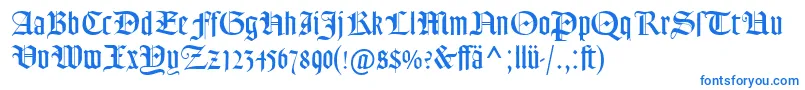 GoudyTextMtDfr-Schriftart – Blaue Schriften auf weißem Hintergrund