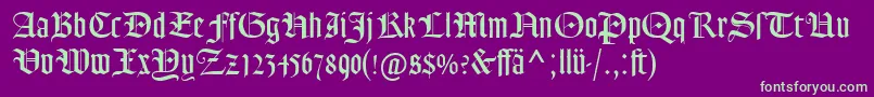 フォントGoudyTextMtDfr – 紫の背景に緑のフォント
