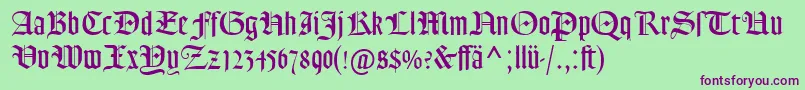GoudyTextMtDfr-Schriftart – Violette Schriften auf grünem Hintergrund