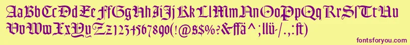 GoudyTextMtDfr-Schriftart – Violette Schriften auf gelbem Hintergrund