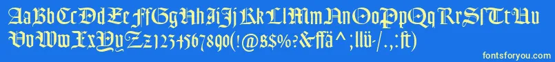 フォントGoudyTextMtDfr – 黄色の文字、青い背景