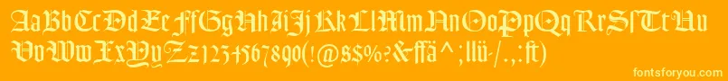 GoudyTextMtDfr-fontti – keltaiset fontit oranssilla taustalla