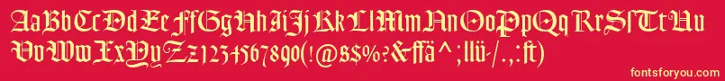 GoudyTextMtDfr-Schriftart – Gelbe Schriften auf rotem Hintergrund