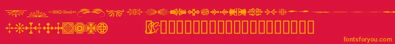 フォントWoodcutornamentsonessk – 赤い背景にオレンジの文字