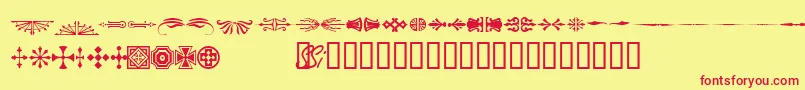 Woodcutornamentsonessk-fontti – punaiset fontit keltaisella taustalla