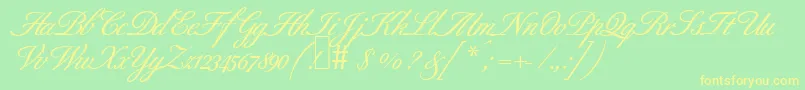 フォントB690ScriptBold – 黄色の文字が緑の背景にあります