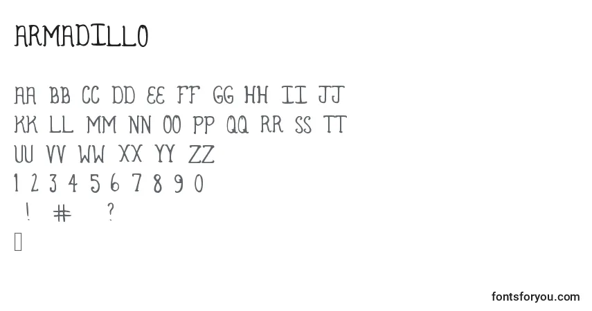 Czcionka Armadillo – alfabet, cyfry, specjalne znaki
