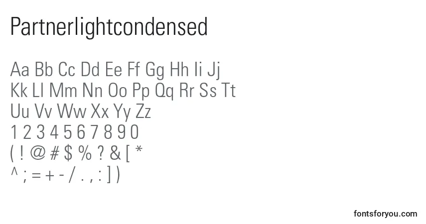 Шрифт Partnerlightcondensed – алфавит, цифры, специальные символы