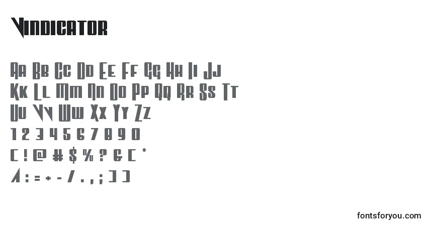 A fonte Vindicator – alfabeto, números, caracteres especiais