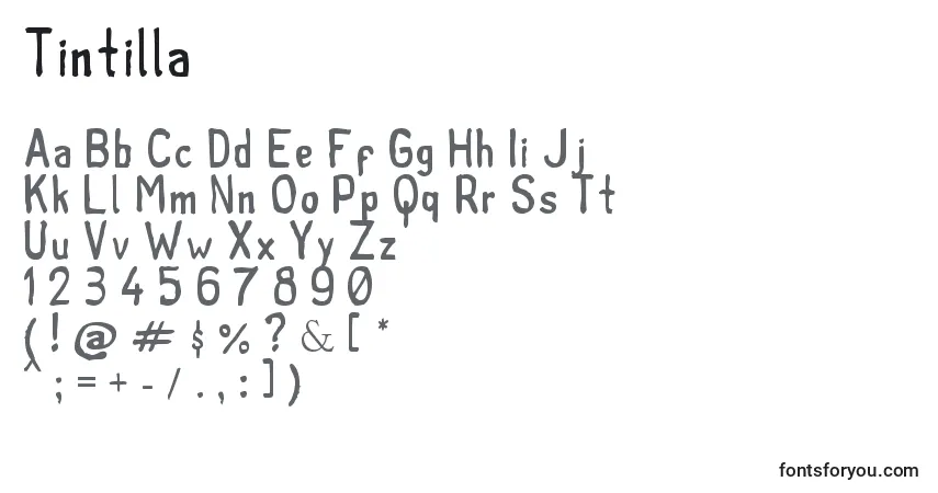 A fonte Tintilla – alfabeto, números, caracteres especiais