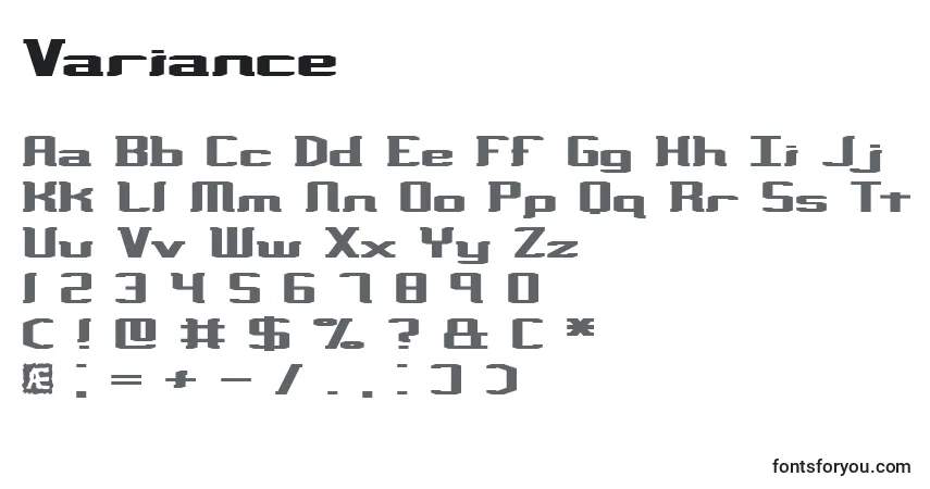 Schriftart Variance – Alphabet, Zahlen, spezielle Symbole