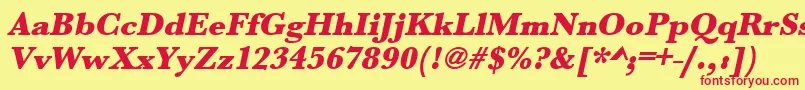 Czcionka UrwbaskertultbolOblique – czerwone czcionki na żółtym tle