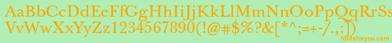 Jbaskervilletxnフォントについての詳細 フォントJbaskervilletxn – オレンジの文字が緑の背景にあります。