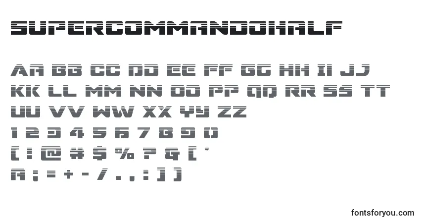 Czcionka Supercommandohalf – alfabet, cyfry, specjalne znaki