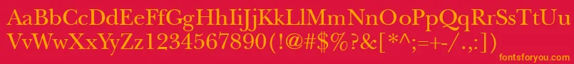 Newbaskerville-Schriftart – Orangefarbene Schriften auf rotem Hintergrund