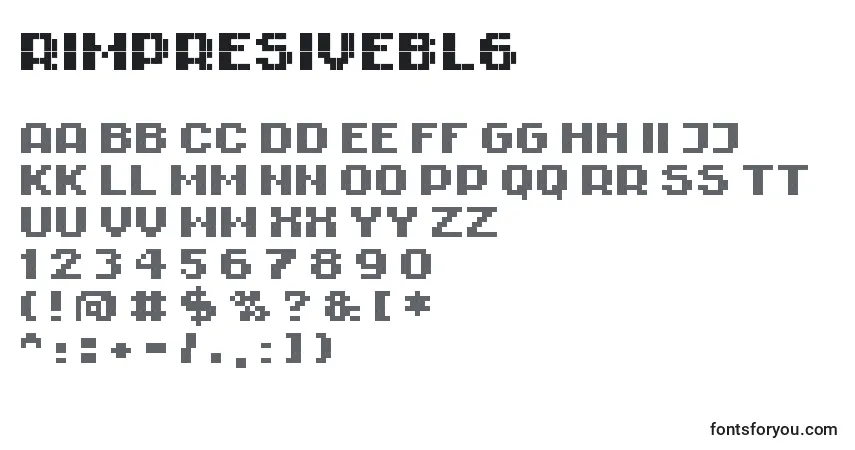 Czcionka RImpresiveBl6 – alfabet, cyfry, specjalne znaki