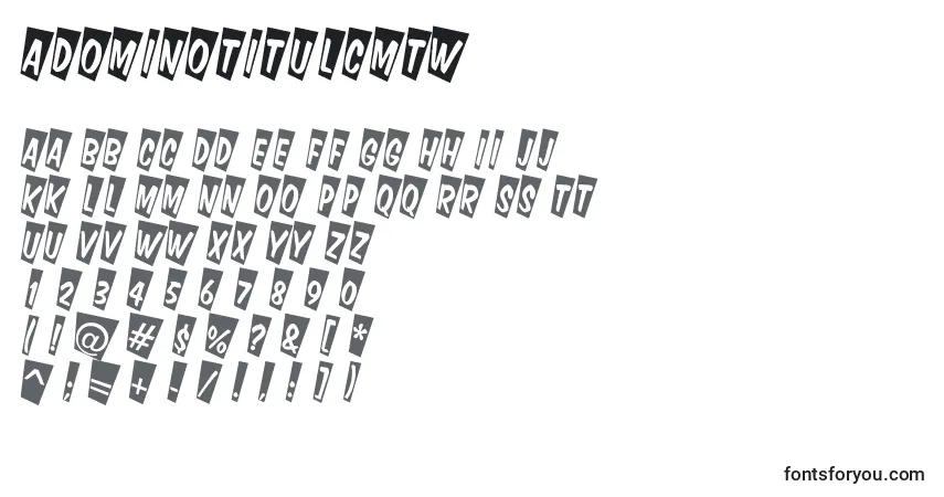 Шрифт ADominotitulcmtw – алфавит, цифры, специальные символы