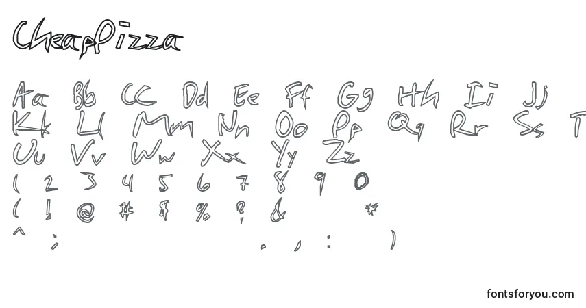 Schriftart CheapPizza – Alphabet, Zahlen, spezielle Symbole