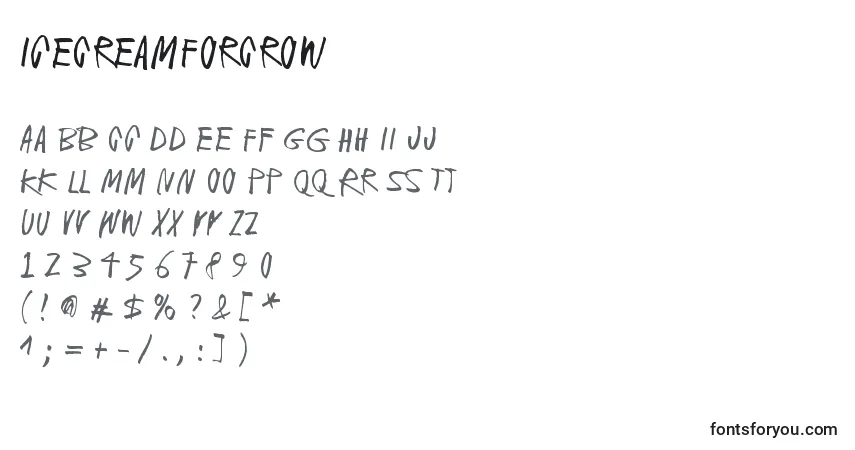 Czcionka IceCreamForCrow – alfabet, cyfry, specjalne znaki