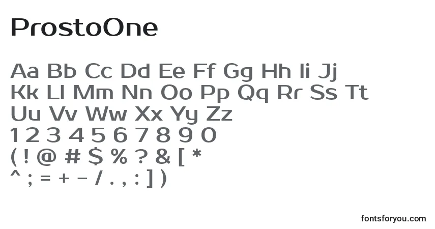 A fonte ProstoOne – alfabeto, números, caracteres especiais