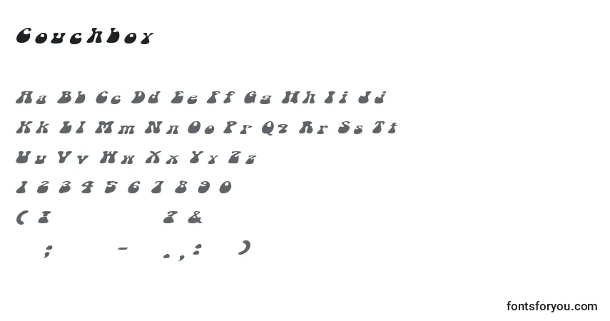 Czcionka Couchboy – alfabet, cyfry, specjalne znaki