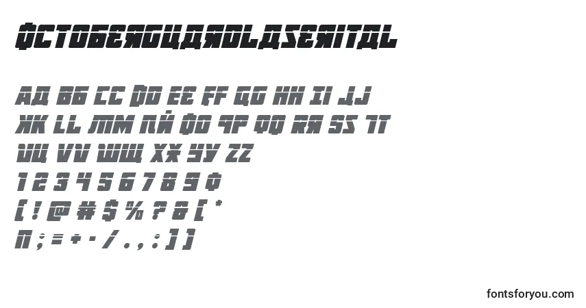 Czcionka Octoberguardlaserital – alfabet, cyfry, specjalne znaki