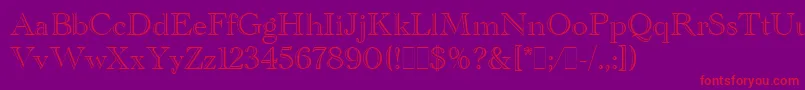 AcademyEngravedLetPlain.1.0 Font – Red Fonts on Purple Background