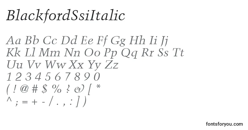 Czcionka BlackfordSsiItalic – alfabet, cyfry, specjalne znaki