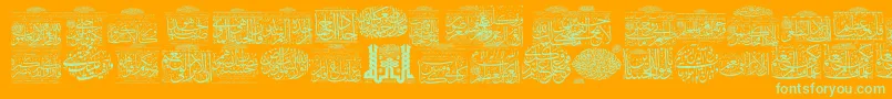 MyFontQuraan5-Schriftart – Grüne Schriften auf orangefarbenem Hintergrund