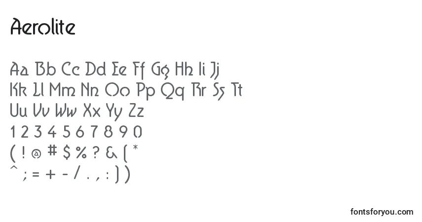 A fonte Aerolite (53531) – alfabeto, números, caracteres especiais