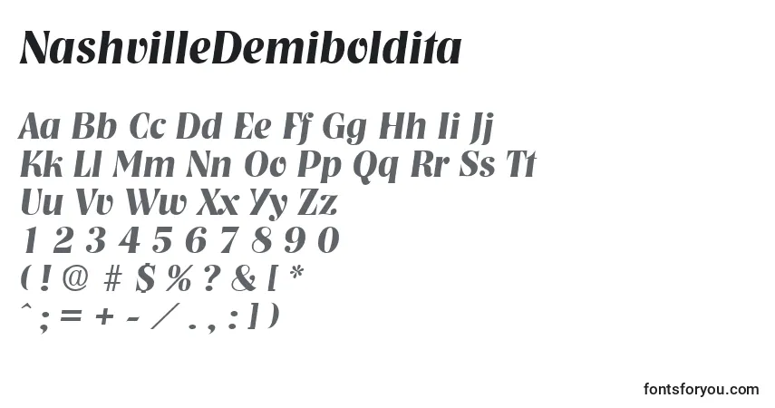 A fonte NashvilleDemiboldita – alfabeto, números, caracteres especiais