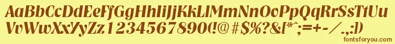 フォントNashvilleDemiboldita – 茶色の文字が黄色の背景にあります。