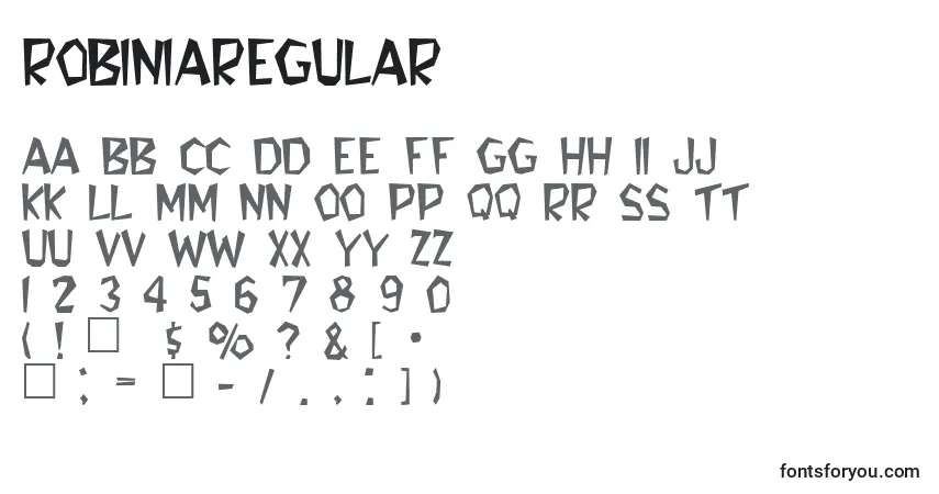 A fonte RobiniaRegular – alfabeto, números, caracteres especiais